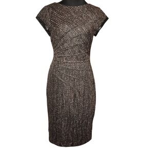 Vtg Cache Black Brown Scatter Cap Sleeve Sheath Dress Size 4 Quiet Luxury CLassy